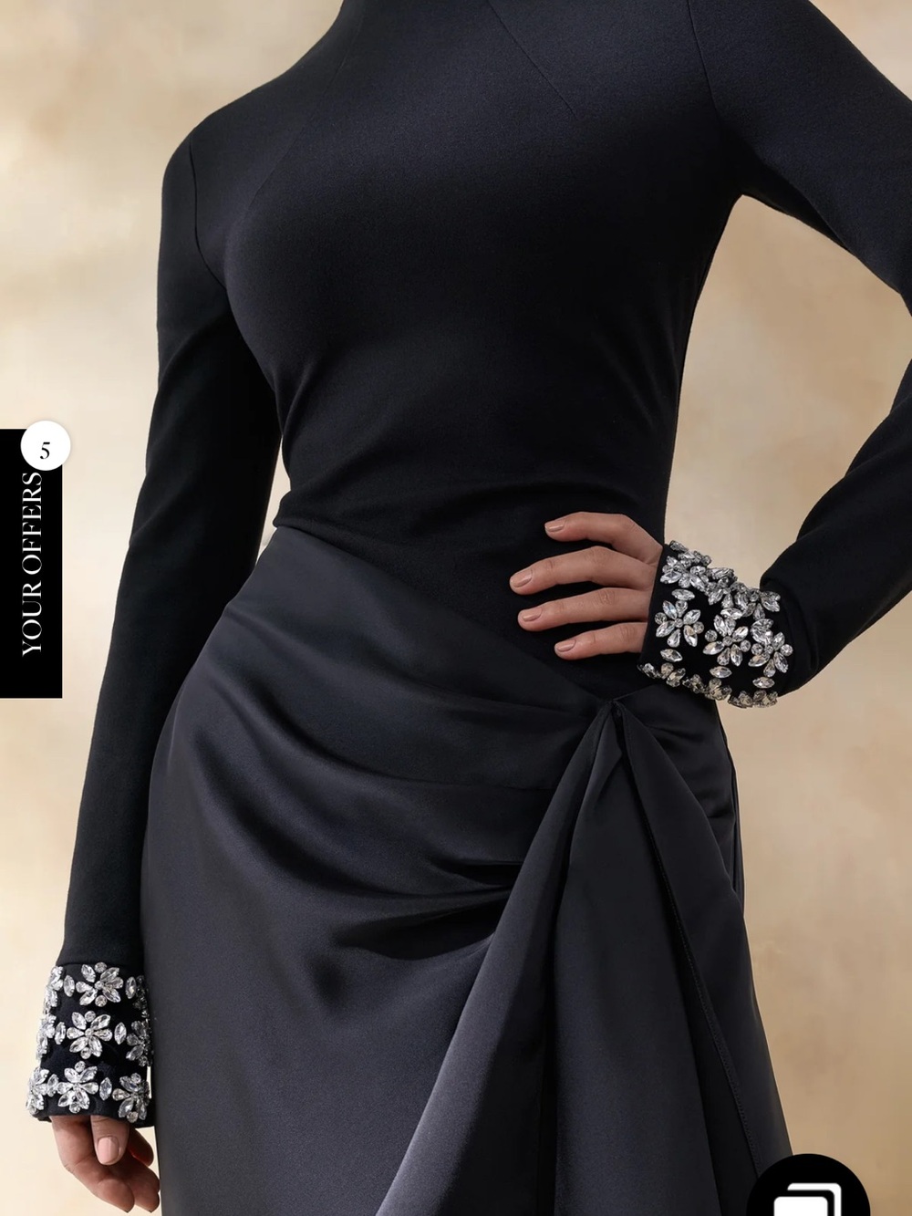 Club L London Black Long-Sleeve Evening Gown with Embellished Cuffs - Picture 4 of 5
